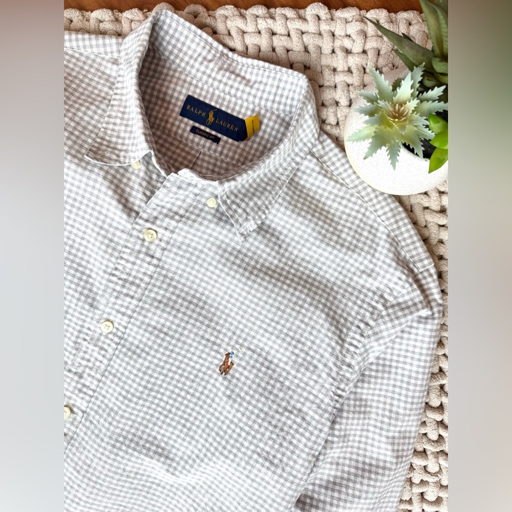 Ralph Lauren | Men's Classic Fit Checked Oxford Button Down Gray/White | X-Large